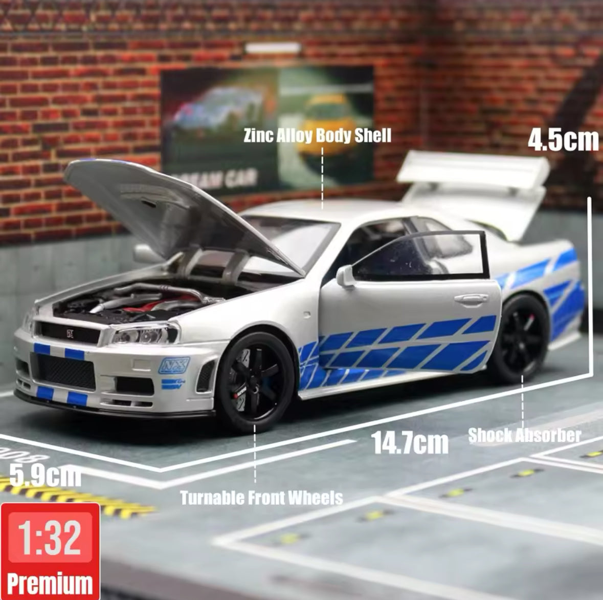 Premium Nissan GTR R34 Skyline Diecast Technology 1:32 Scale