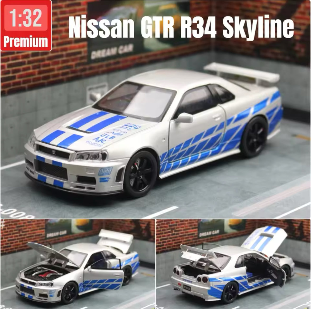 Premium Nissan GTR R34 Skyline Diecast Technology 1:32 Scale